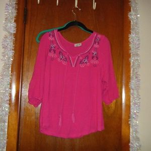One World Bohemian Embroided Peasant Top